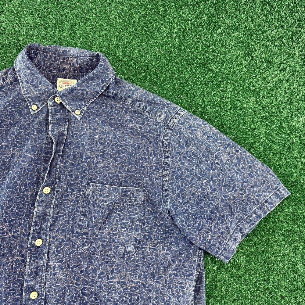 Faherty Mens Short Sleeve Button Shirt Size Large Blue Floral Print